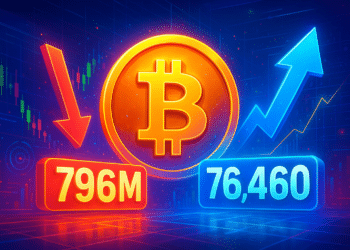 BTC có thể bị thanh lý lệnh long tới 796 triệu USD dưới 76.460 USD