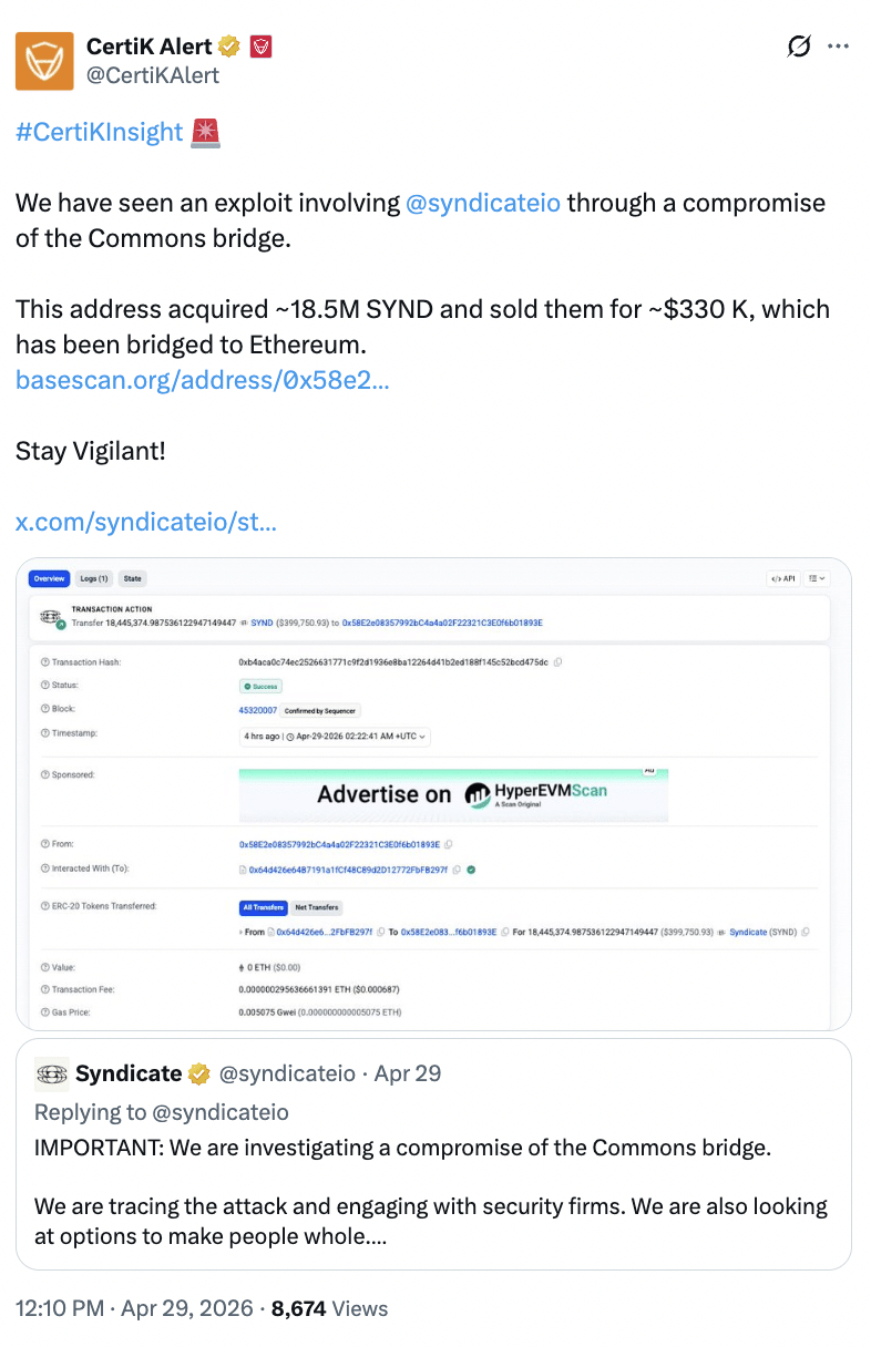 Syndicate Labs đóng cửa vì thị trường rollup thu hẹp - Tin Tức Bitcoin - Cập Nhật Tin Tức Coin Mới Nhất 24/7 2026 Syndicate Labs bridge attack