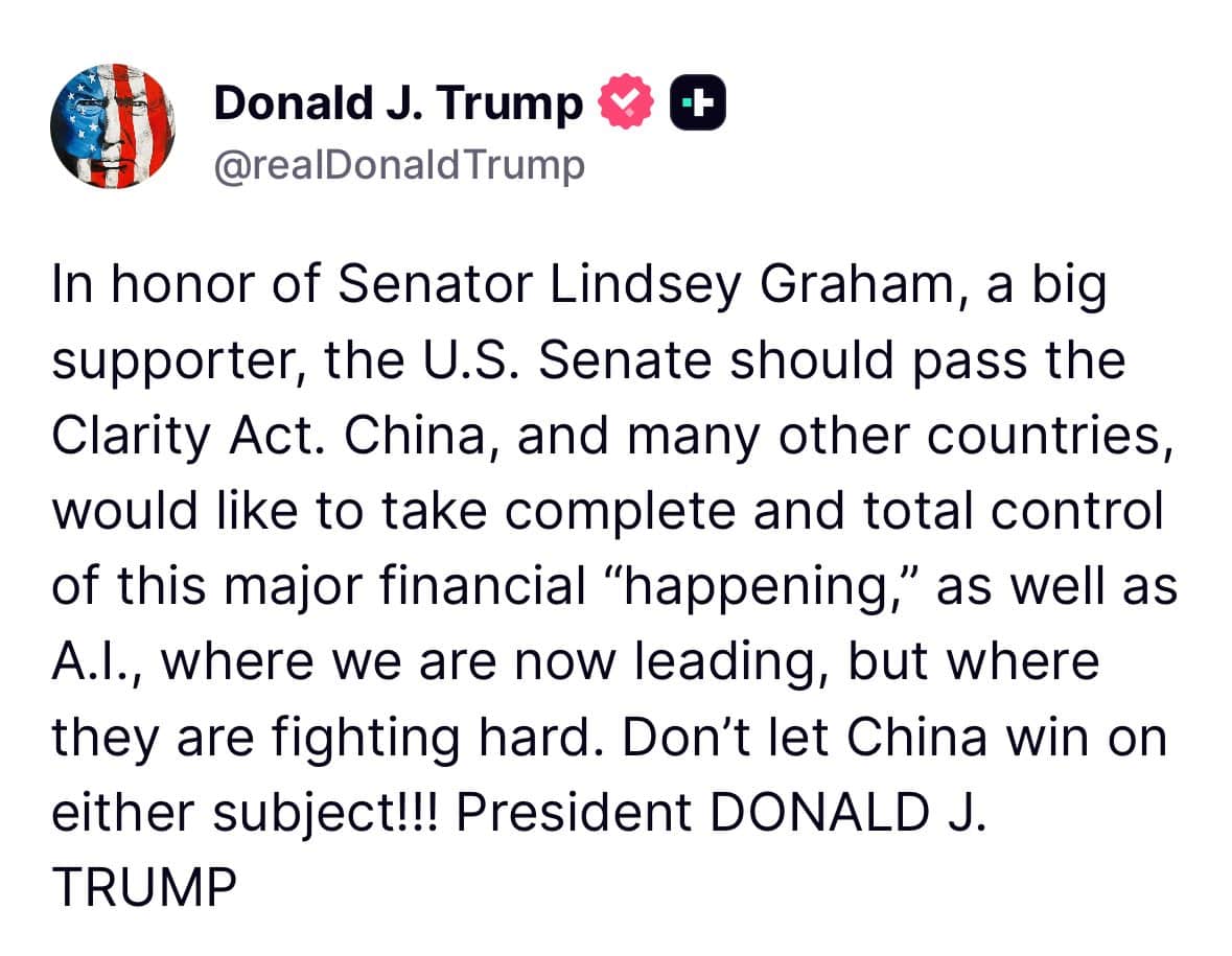 Trump thúc giục thông qua CLARITY Act để ủng hộ Lindsey Graham - Tin Tức Bitcoin - Cập Nhật Tin Tức Coin Mới Nhất 24/7 2026 CLARITY Act Trump