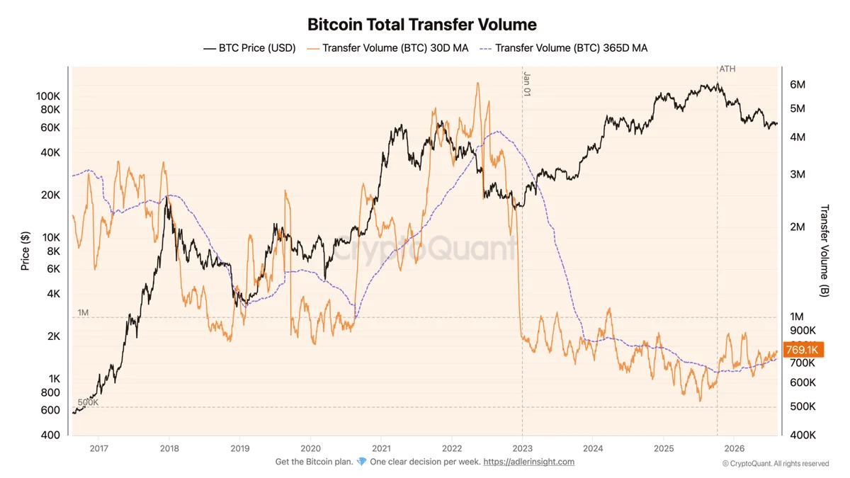 Cá voi Bitcoin thêm 54.000 BTC, giá vẫn dưới 65.000 USD - Tin Tức Bitcoin - Cập Nhật Tin Tức Coin Mới Nhất 24/7 2026 Bitcoin Total Transfer Volume