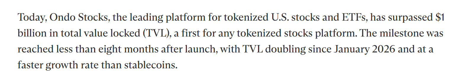 Ondo đạt TVL 1 tỷ USD, liệu giữ được vị thế dẫn đầu cổ phiếu token hóa? - Tin Tức Bitcoin - Cập Nhật Tin Tức Coin Mới Nhất 24/7 2026