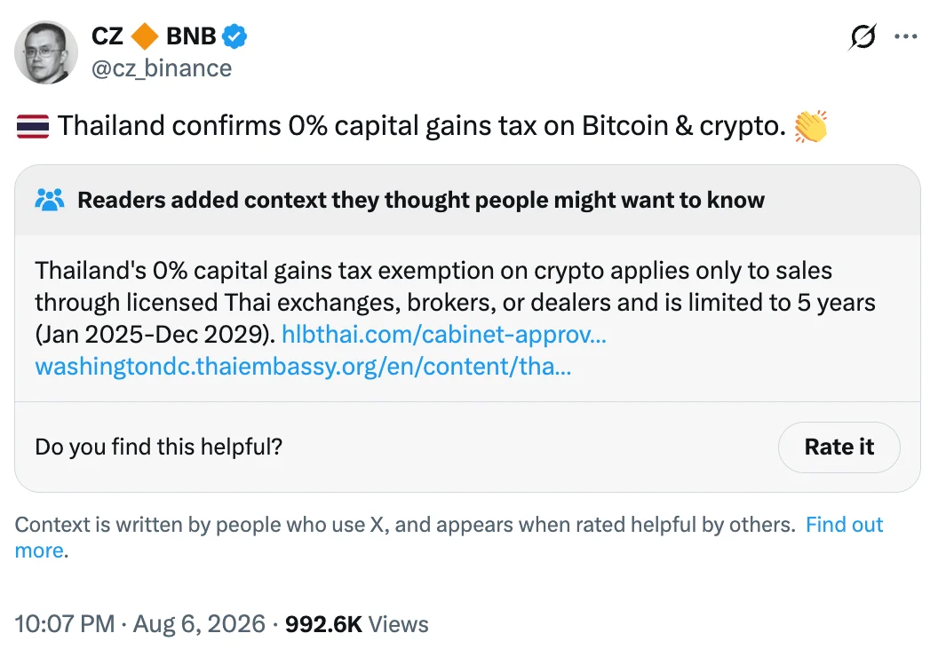 Ai đủ điều kiện được Thái Lan miễn thuế lãi tiền số 5 năm? - Tin Tức Bitcoin - Cập Nhật Tin Tức Coin Mới Nhất 24/7 2026 Thailand confirms 0% capital gains tax