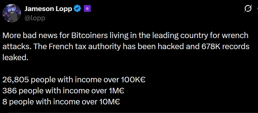 Rò rỉ dữ liệu thuế Pháp đe dọa 678.000 người dùng? - Tin Tức Bitcoin - Cập Nhật Tin Tức Coin Mới Nhất 24/7 2026 France crypto wrench attacks