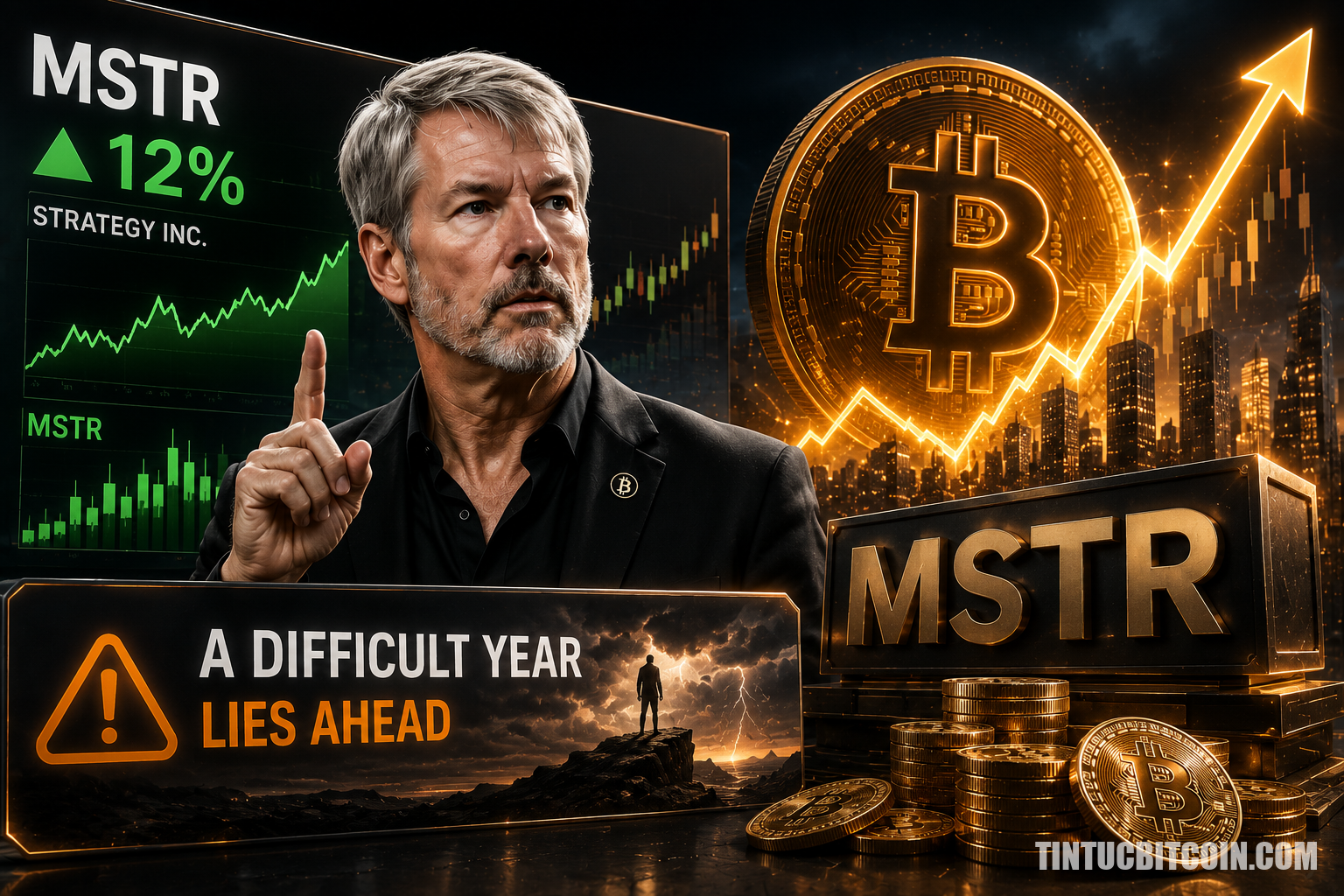 Cổ phiếu MSTR tăng 12% cùng Bitcoin, Saylor cảnh báo năm khó khăn - Tin Tức Bitcoin - Cập Nhật Tin Tức Coin Mới Nhất 24/7 2026 Cổ phiếu MSTR tăng 12% cùng Bitcoin, Saylor cảnh báo năm khó khăn