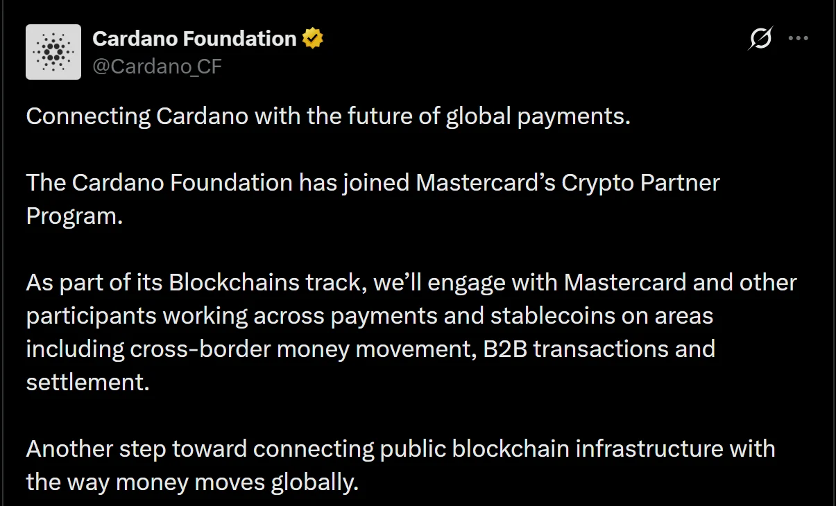 Cardano vào chương trình Mastercard, ADA có thúc đẩy áp dụng? - Tin Tức Bitcoin - Cập Nhật Tin Tức Coin Mới Nhất 24/7 2026 Cardano vào chương trình Mastercard, ADA có thúc đẩy áp dụng? - Tin Tức Bitcoin - Cập Nhật Tin Tức Coin Mới Nhất 24/7 2026