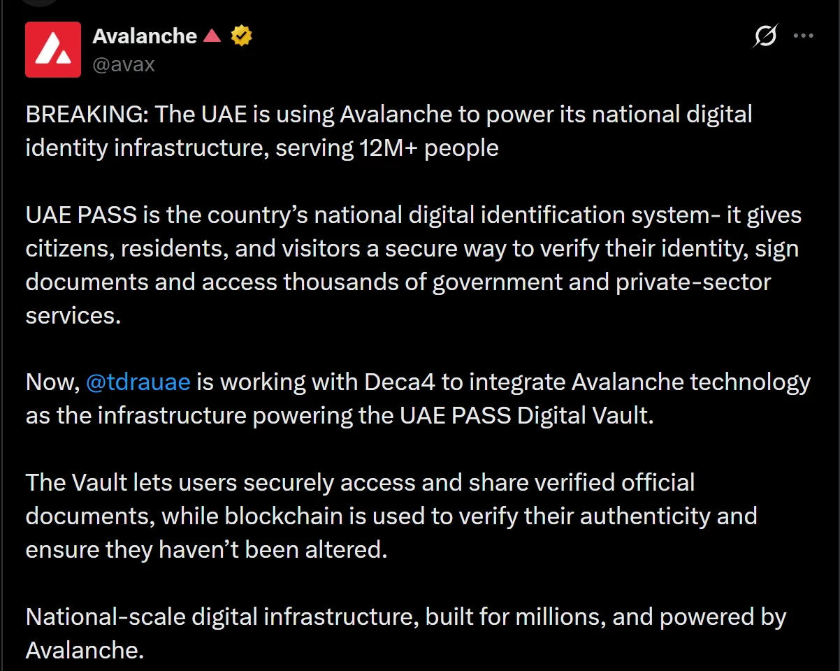 Thỏa thuận UAE PASS của Avalanche có mở rộng được không? - Tin Tức Bitcoin - Cập Nhật Tin Tức Coin Mới Nhất 24/7 2026 Thỏa thuận UAE PASS của Avalanche có mở rộng được không? - Tin Tức Bitcoin - Cập Nhật Tin Tức Coin Mới Nhất 24/7 2026