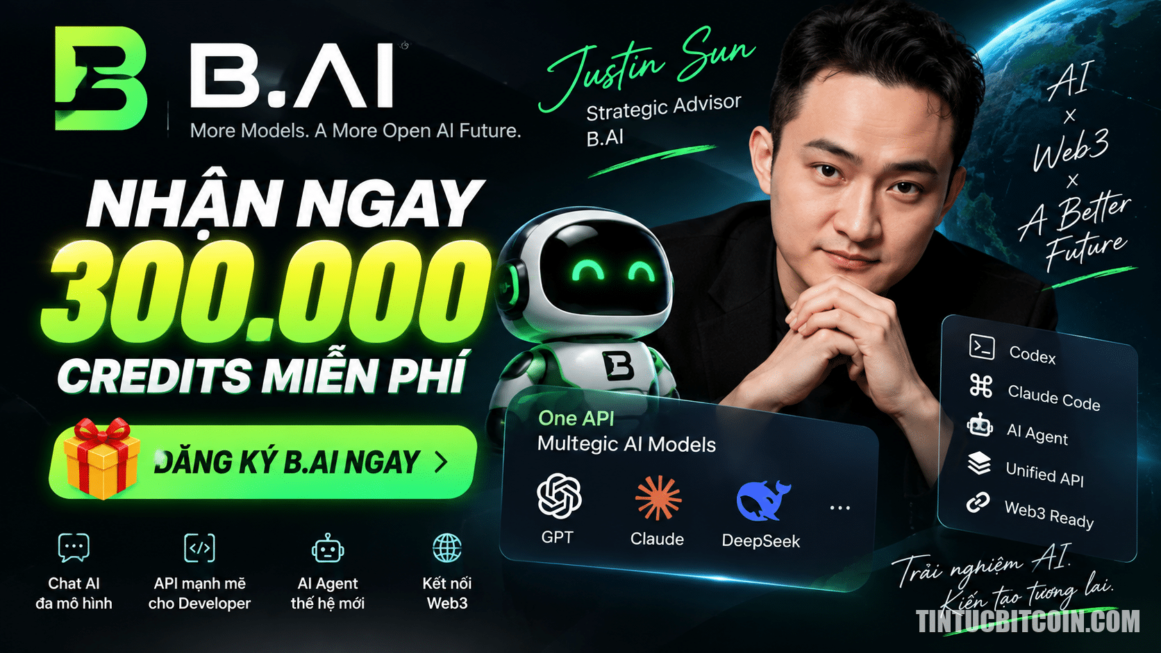 B.AI là gì? Cách nhận miễn phí 300.000 Credits và nền tảng AI có dấu ấn Justin Sun - Tin Tức Bitcoin - Cập Nhật Tin Tức Coin Mới Nhất 24/7 2026 B.AI là gì? Cách nhận miễn phí 300.000 Credits và nền tảng AI có dấu ấn Justin Sun
